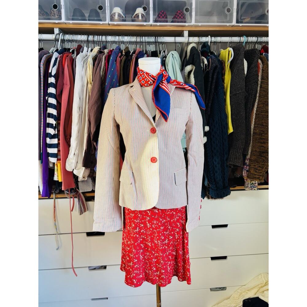 Y2K 2000s Marc Jacobs Pinstripe Blazer Size 2 New Girl Zooey Deschanel Retro